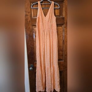 Express Coral V-Neck Textured Maxi Skirt